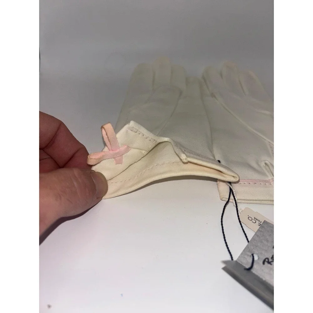 Vtg Roger Fare Wear-Right French Creation Cream Pink Bow Gloves Best & Co NY 7.5